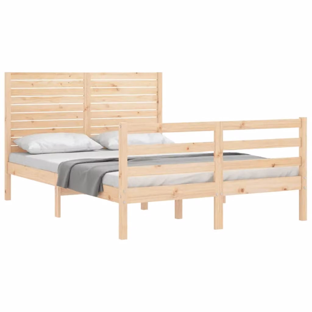 Berkfield Home Small Double Bed Frame with Headboard in Brown Solid Pine Wood, W/D/H: 120 x 200 cm – 2