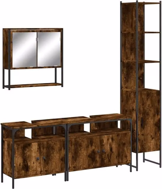 Berkfield Home 4 Piece Industrial Bathroom Furniture Set in Smoked Oak Brown – 1
