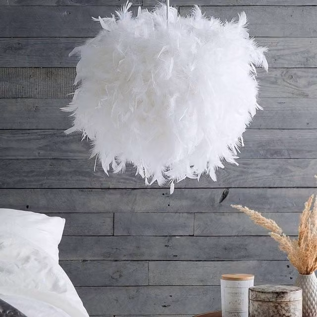 Wyld and Coco White Feather Round Pendant Lamp