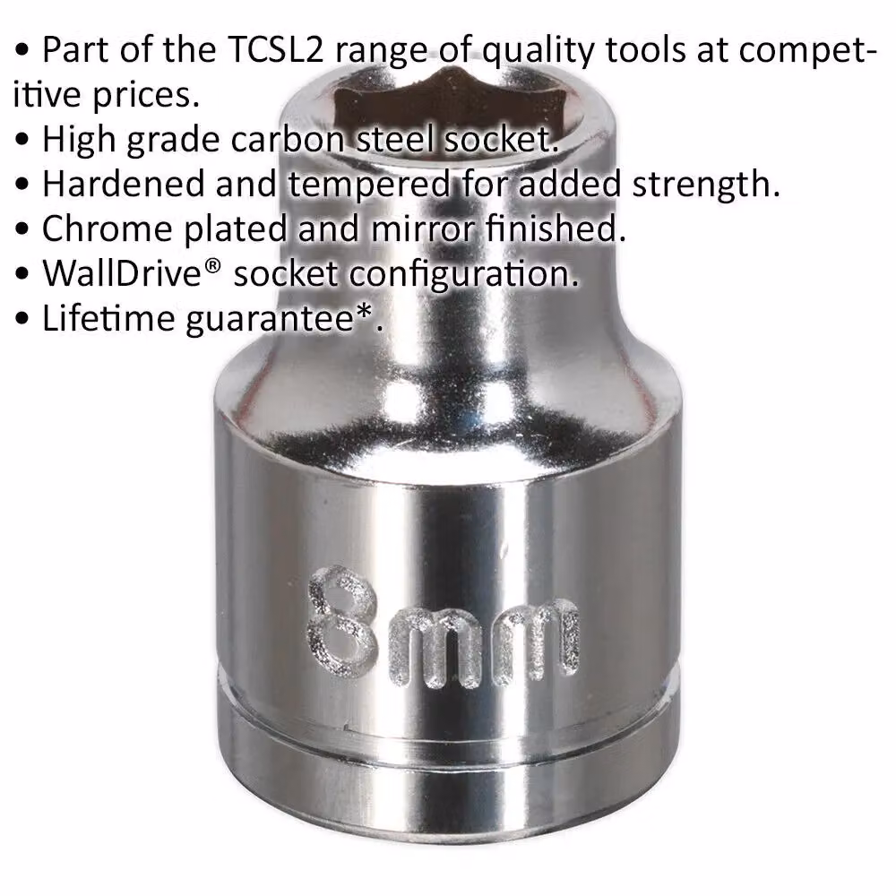 Loops 8mm Chrome Plated 3/8 inch Square Drive Socket in Silver Steel – 2