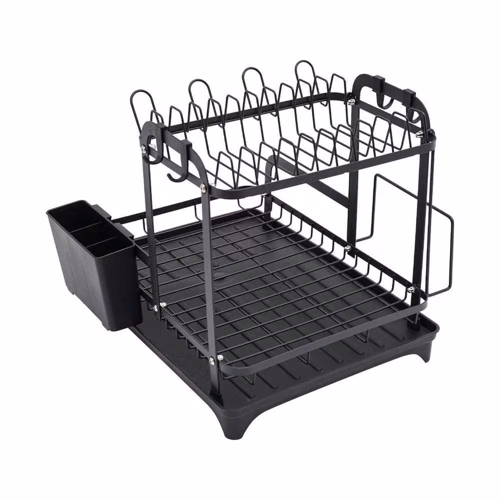 SPETLEK 2 Tier Dish Drainer Rack with Drip Tray in Black – 2
