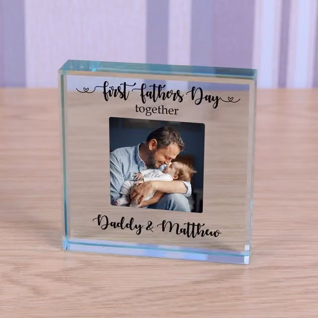 Uniqueful Personalised First Fathers Day Together Glass Token for Dad in Transparent and Beige