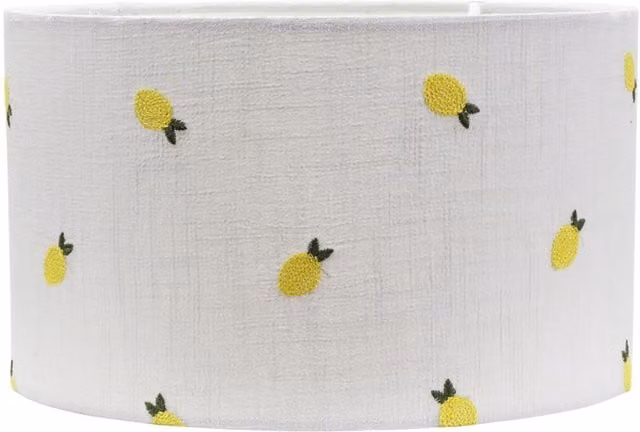 Brae Small Natural White Fabric Lemon Embroidered Drum Lamp Shade in Yellow
