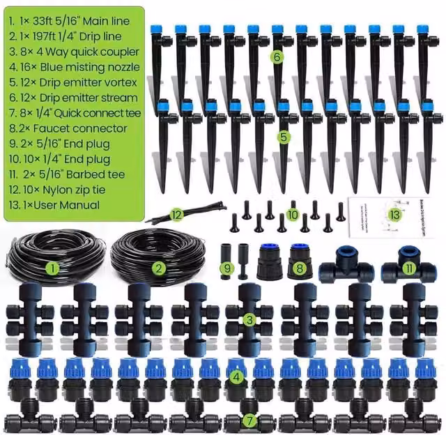 FLAVORA Automatic Drip Irrigation Kit for Garden Plants, Black, 1.25kg
