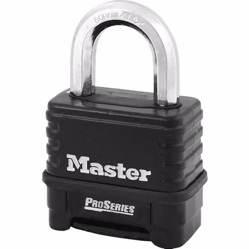 Master Lock Combination Padlock with Hardened Steel Armoured Body in Black and Zinc