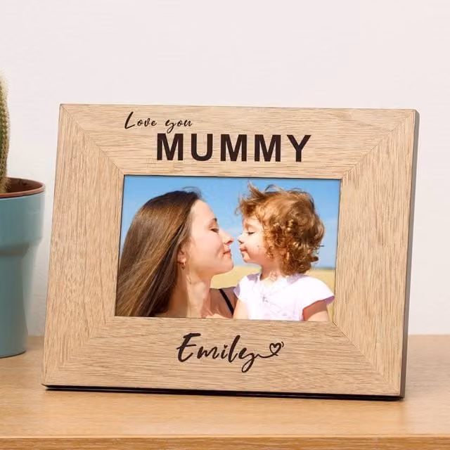 Uniqueful Women's Personalised Love You Mummy Wood Picture Frame, Silver and Brown, W/D/H: 17.5 x 10 x 15 cm