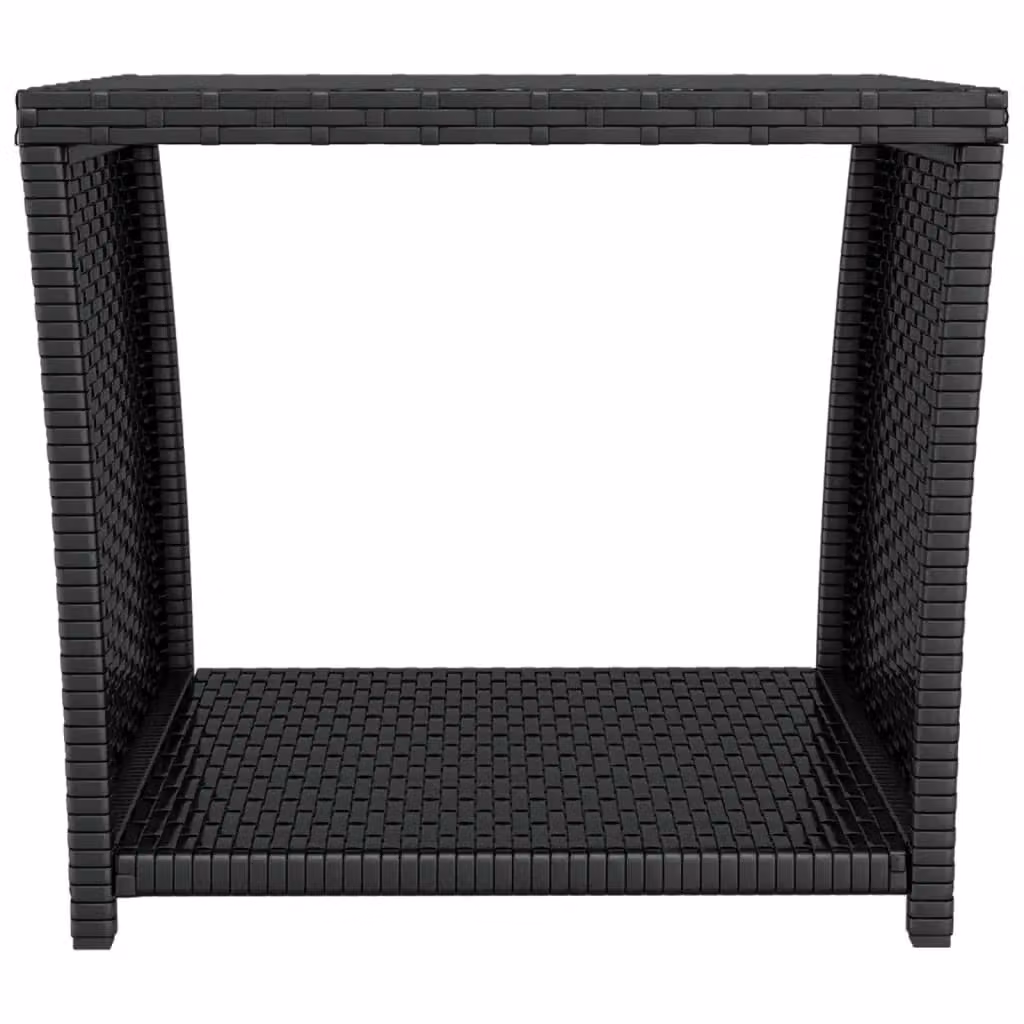 Berkfield Home Modern Black Poly Rattan Tea Table with Tempered Glass Top – 3