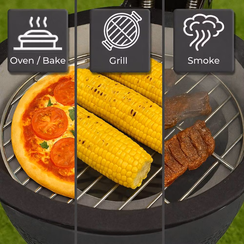 Neo 13 inch Ceramic Mini Kamado BBQ Grill and Portable Smoker in Dark Grey – 3
