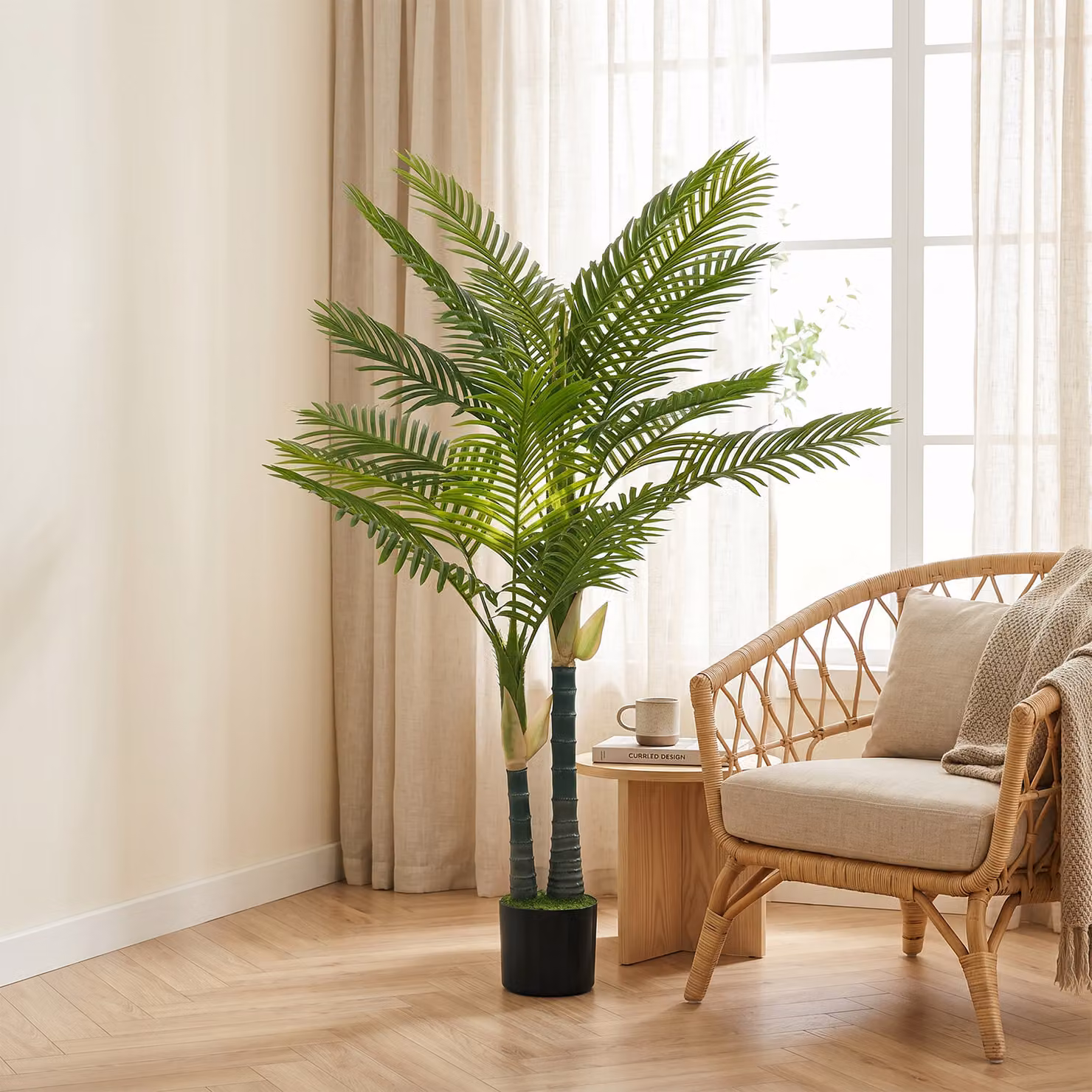 HOMCOM Artificial Palm Tree with 16 PEVA Leaves, 150cm Green Decorative Plant with Pot and Moss Effect – 2