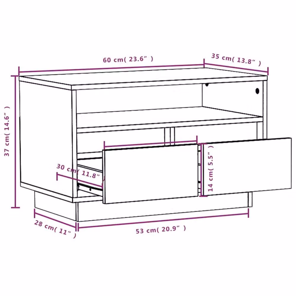Berkfield Home TV Cabinet in Honey Brown Solid Pine Wood, W/D/H: 60 x 35 x 37 cm – 4