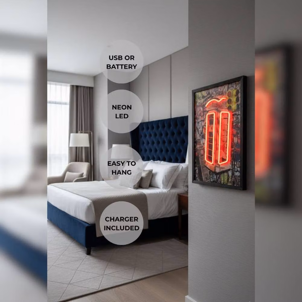 HOME LUXE INTERIOR London Telephone Box Neon LED Wall Art, Multicolour, W: 40 cm, H: 60 cm – 2