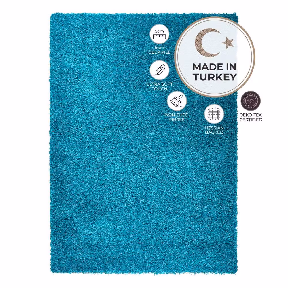 Bravich LTD Shaggy Area Rug in Teal, W: 200 cm, D: 290 cm, Height: 5 cm – 4