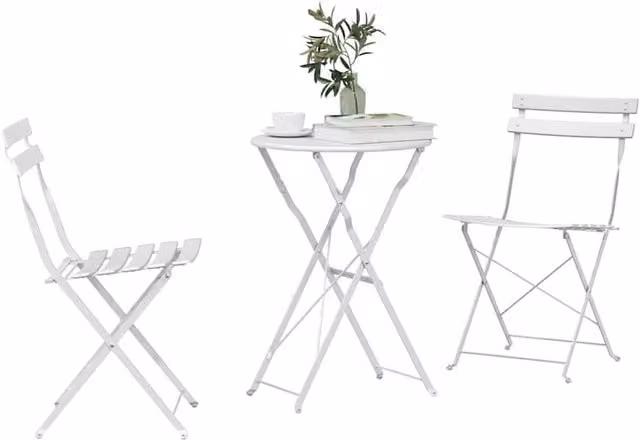 Berkfield Home White 3-Piece Folding Bistro Set in Powder Coated Steel