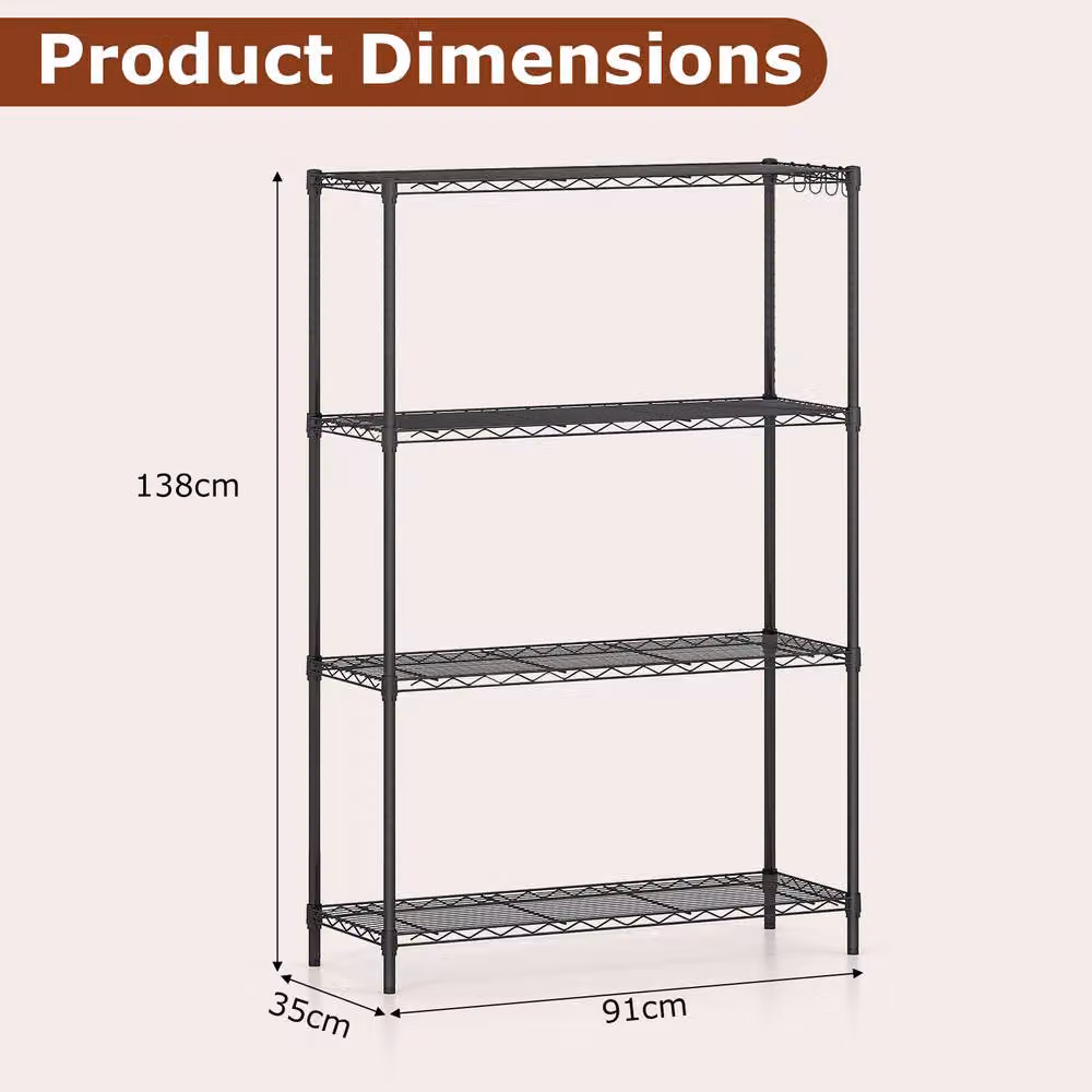 Gymax 4-Tier Adjustable Metal Wire Shelving Unit in Black – 2