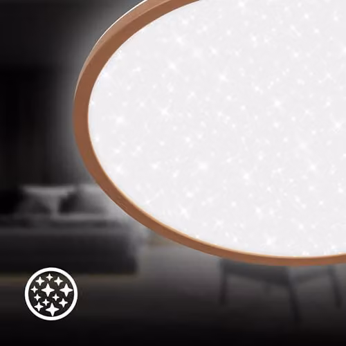 Briloner LED Ceiling Panel with Starry Sky Effect and Indirect Light, Brown, W: 37.5 cm, D: 22.0 cm, H: 4.5 cm – 6