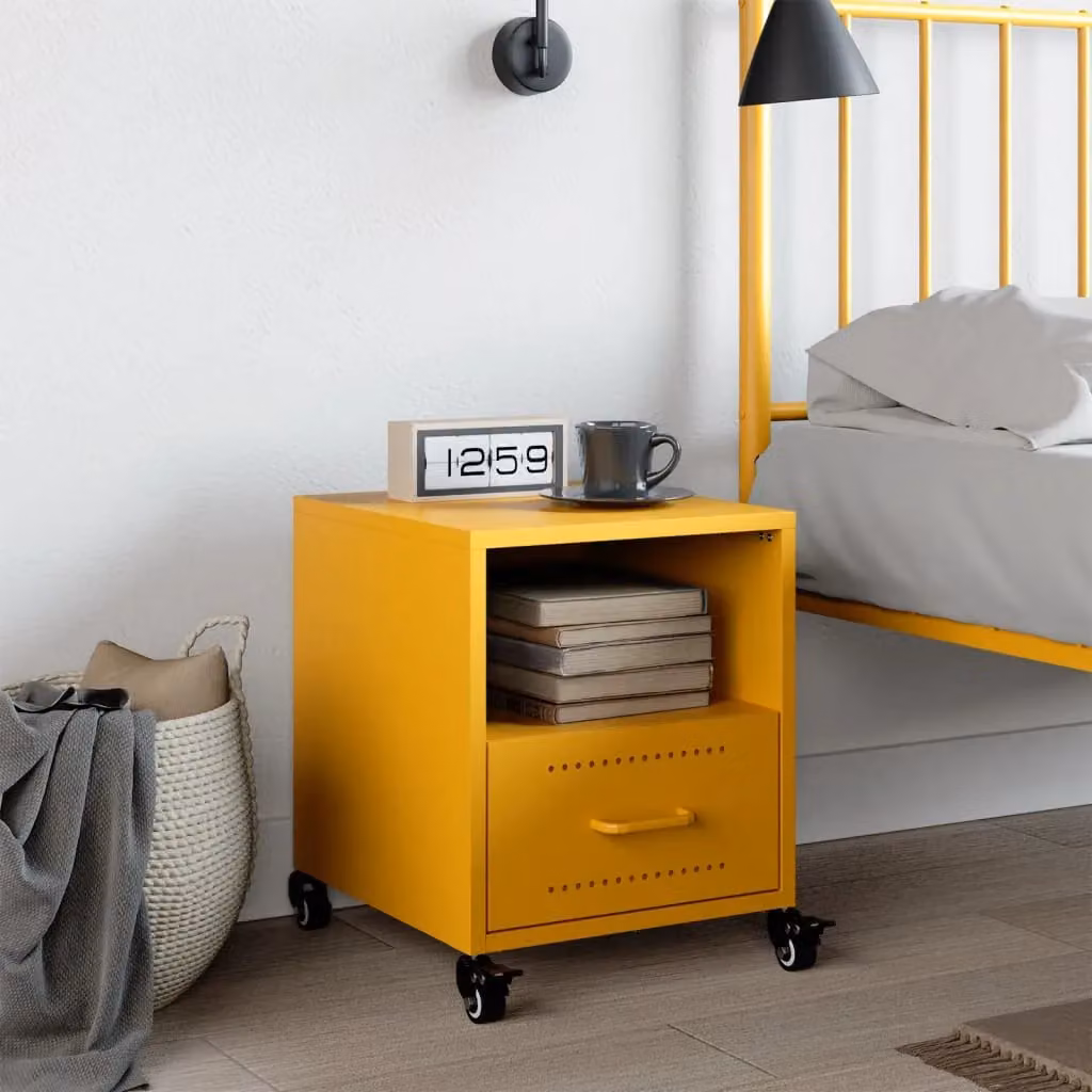 Berkfield Home Mustard Yellow Metal Bedside Cabinet W/D/H: 36 x 39 x 43.5 cm – 3