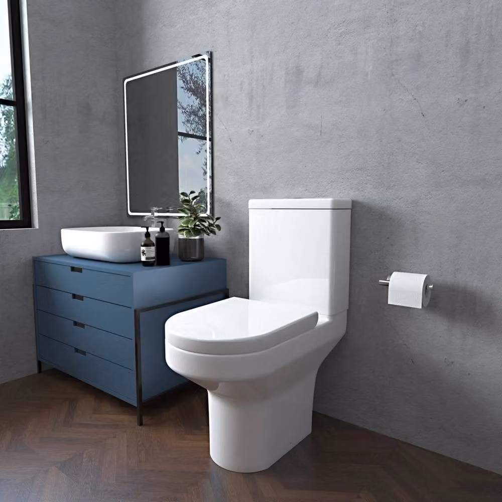 Hinsinc Rimless Close Coupled Floor Standing Toilet with Soft Close Seat in White, W: 52 cm, D: 83.5 cm, H: 52 cm – 2