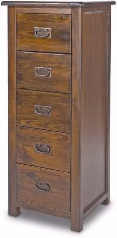Core Products Boston 5 Drawer Tall Narrow Dark Antique Pine Wooden Chest of Drawers in Brown