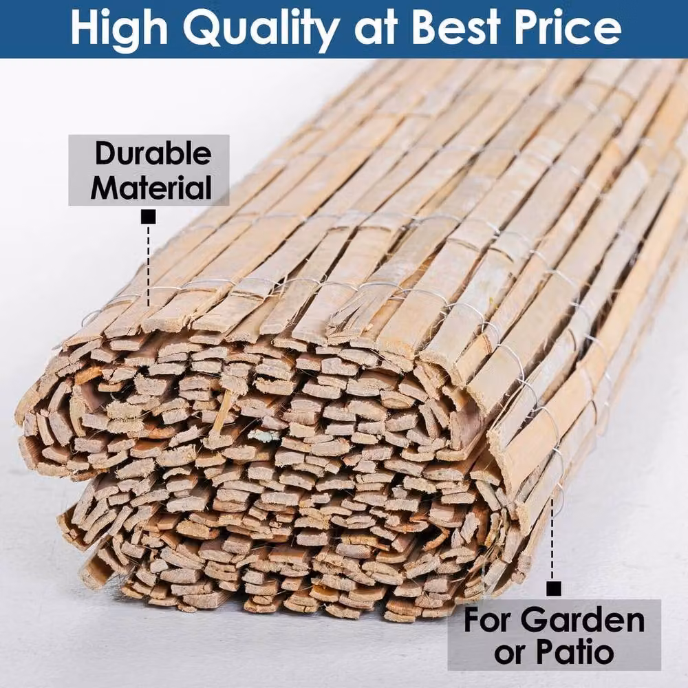 SPETLEK Woven Bamboo Slat Garden Fence Screening Roll in Beige, W: 100 cm, H: 60 cm – 2