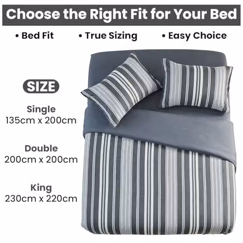 GAVENO CAVAILIA Junie King Size Striped Duvet Cover Set with Pillowcases, Grey and Multicolour Reversible Polyester and Cotton Bedding Set, W/D/H: 180 x 200 cm – 3