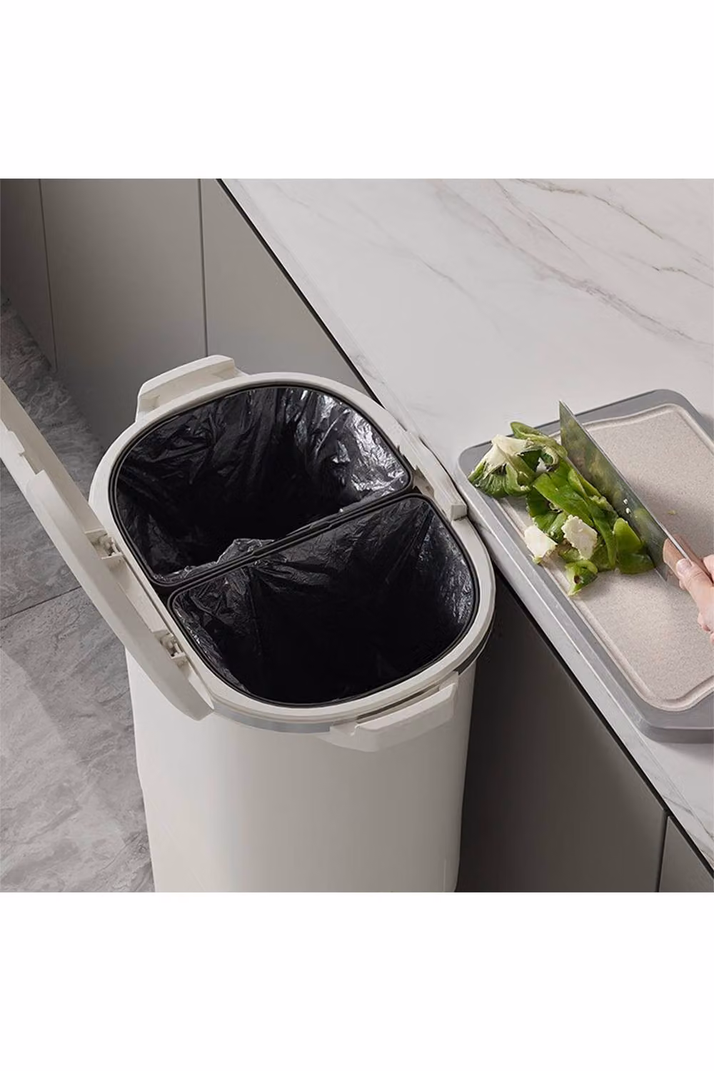 Living and Home 2-Layer Rolling Rubbish Bin with 2 Removable Inner Buckets in White – 4