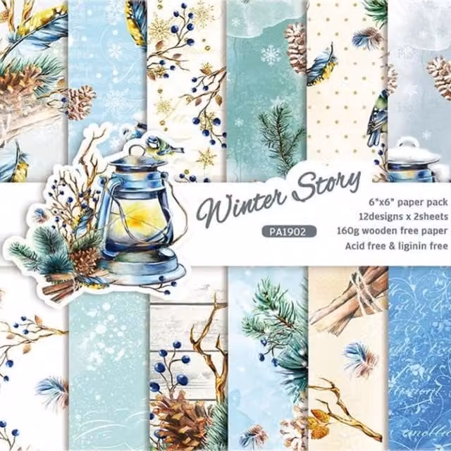 Syntego Pack of 24 Blue and Multicolour Winter Story Scrapbook Construction Paper Sheets