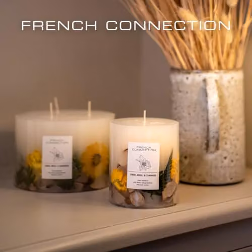 French Connection Lemon and Cedarwood Scented Botanical Pillar Candle, 660g – 2
