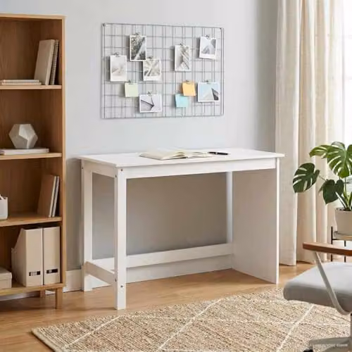 vidaXL Minimalist Writing Desk in White and Beige Solid Pine Wood, W/D/H: 112 x 50 x 75 cm – 2
