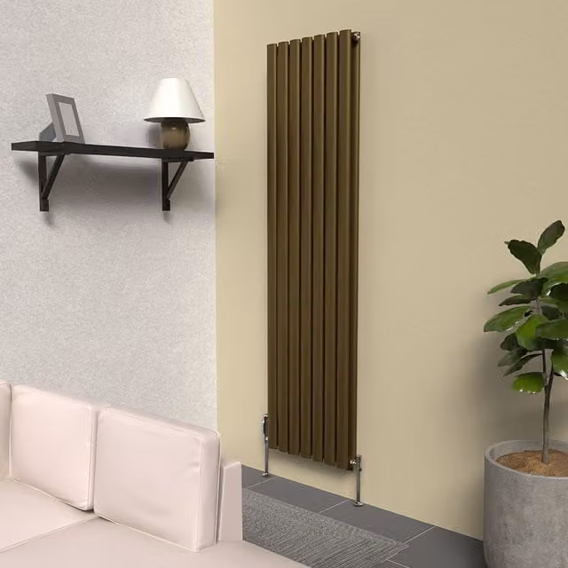 Lux Heat Oval Vertical Steel Radiator in Gold, H: 160 cm x W: 42 cm