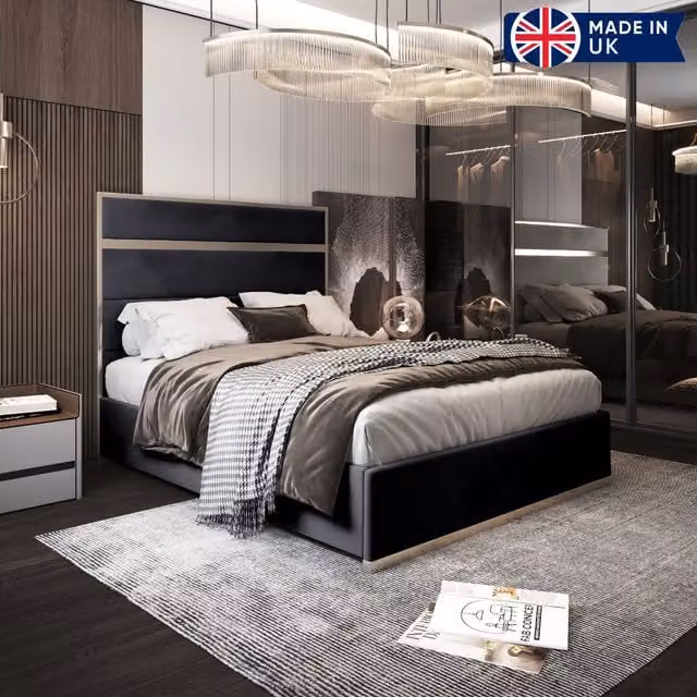 KDMD Comfyzone Upholstered Soft Velvet Metal Designer Bed Frame in Black, W/D/H: 200 x 189 x 137 cm