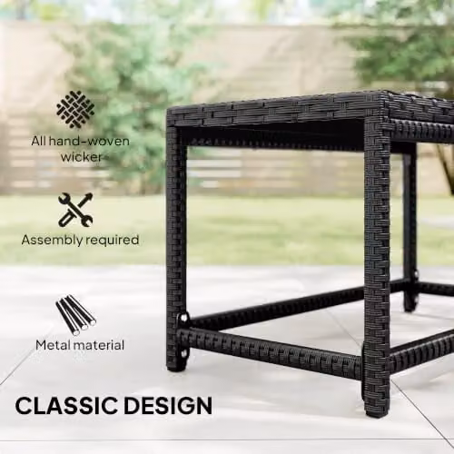 Outsunny Black Outdoor Coffee Table with X-Shaped Frame and Polyrattan Design, W: 80 cm, D: 43 cm, H: 40 cm – 3