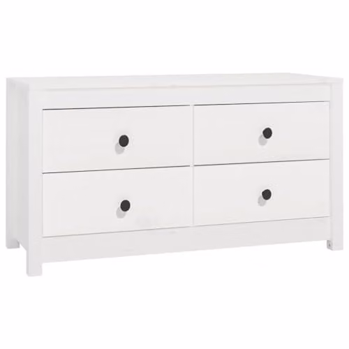 vidaXL Modern White Side Cabinet in Solid Pine Wood with Internal Drawers and Doors