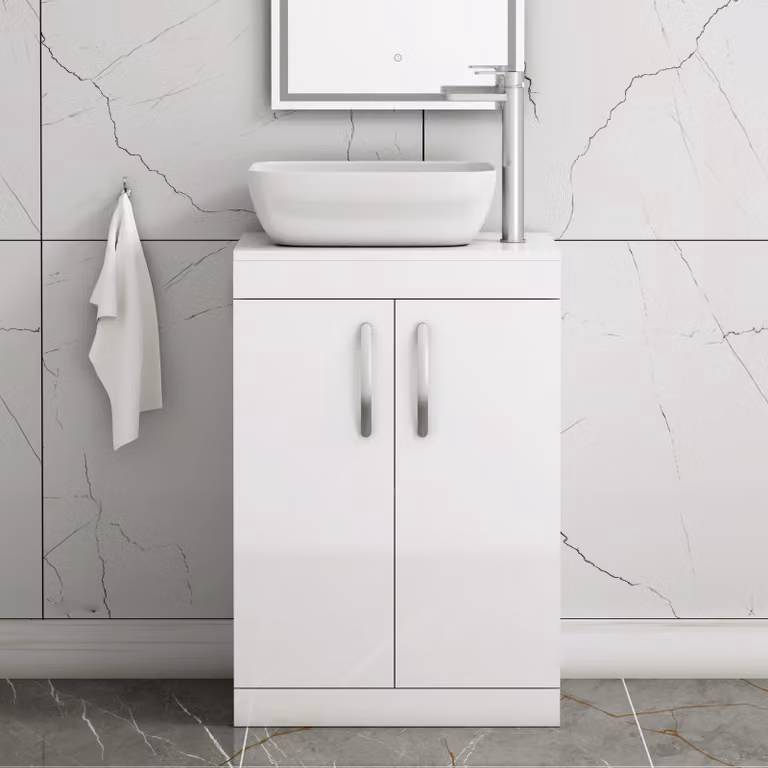 Royal Bathrooms Elva Gloss White 2 Door Floor Standing Vanity Unit with Countertop Basin