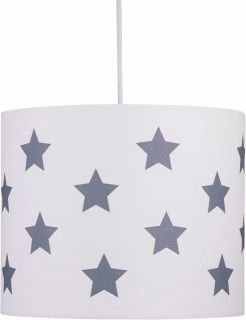 First Choice Lighting White and Grey Stars Fabric Cylinder Light Shade, Diameter: 25 cm