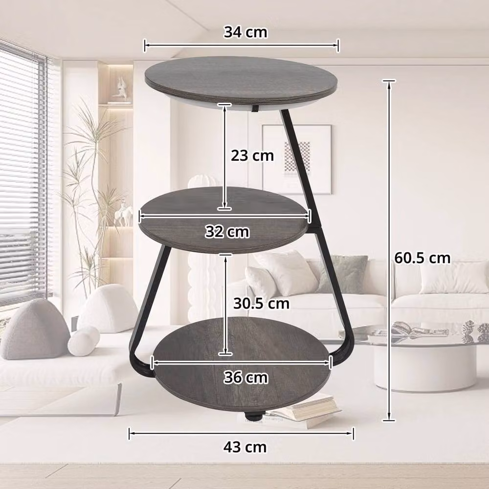 FLAVORA 3-Tier LED Lighted Side Table in Grey, W/D/H: 100 x 100 x 100 cm – 2