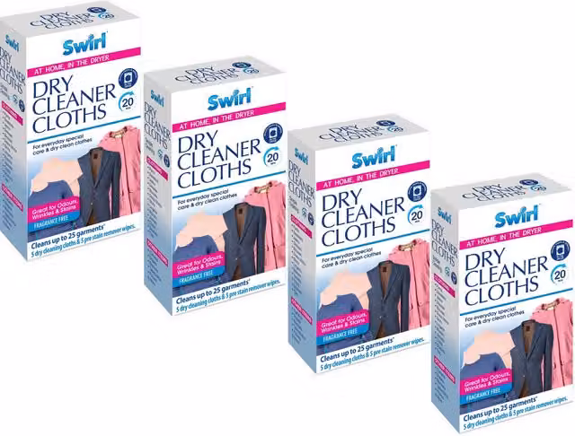 Swirl Fragrance Free Tumble Dryer Sheets and Stain Remover Wipes, 4 Pack, White