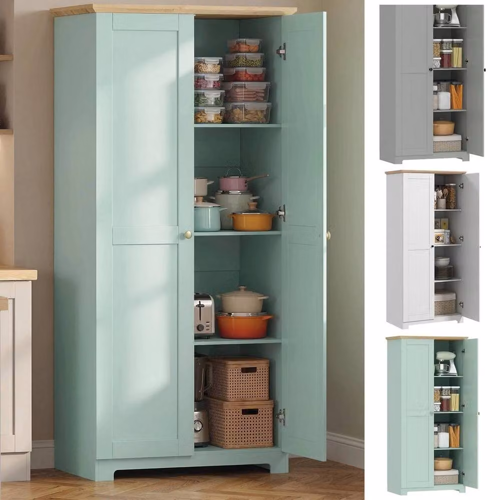 KORVIXA Green Wooden Freestanding Storage Cabinet with Internal Shelves and Hinged Doors, W: 60 cm, H: 75 cm – 2