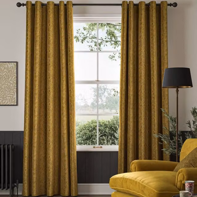 William Morris At Home Marigold Floral Velvet Made to Measure Eyelet Curtain in Yellow
