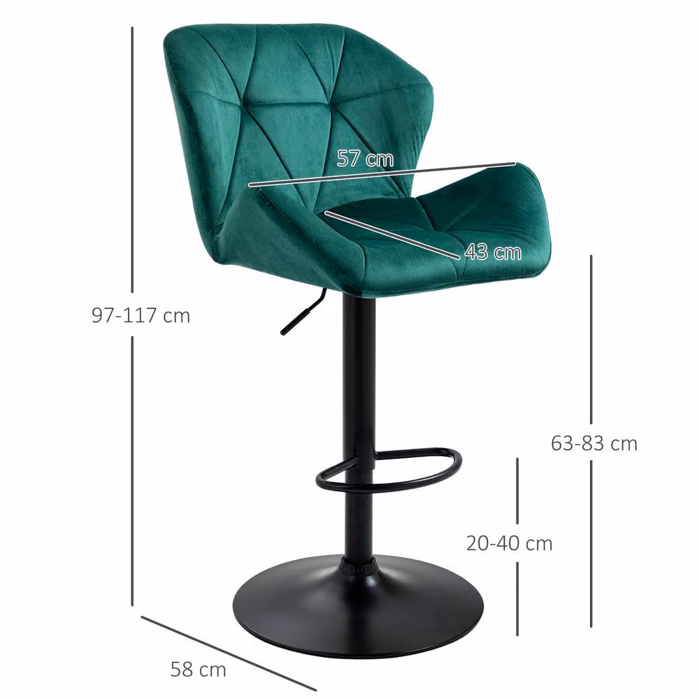 ERGOVEXA Set of 2 Chic Adjustable Velvet Bar Stools in Green – 4