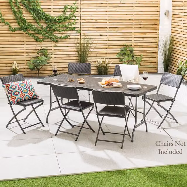 Christow Black Rattan Effect Folding Rectangular Garden Table