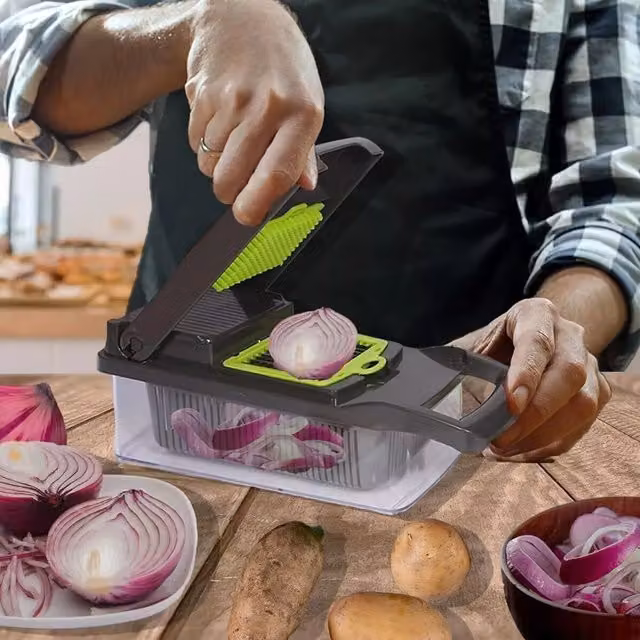 ATS 16-in-1 Handheld Kitchen Slicer and Onion Chopper with Multiple Blades, Green