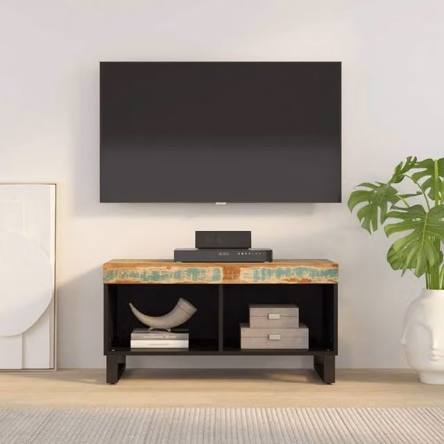 Berkfield Home Industrial TV Cabinet in Multicolour Reclaimed Wood and Metal, W: 85 cm, D: 33 cm, H: 43.5 cm – 1