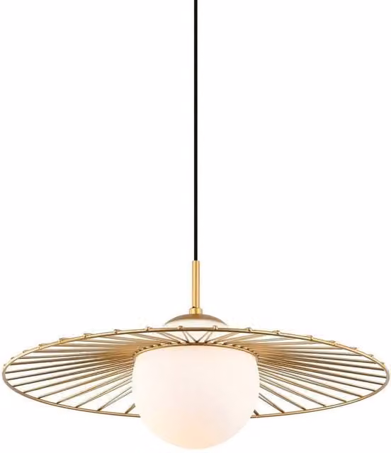 Netlighting Modern Hanging Pendant Light with Gold and White Glass Shade, E27
