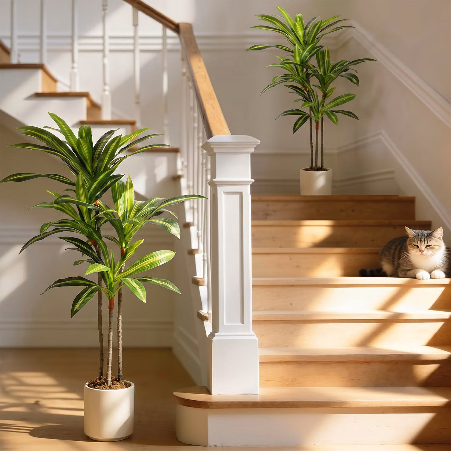 HOMCOM 120 cm Artificial Dracaena Tree in Green and White – 2