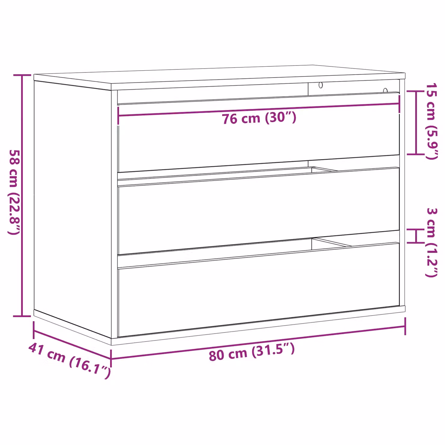 Berkfield Home Corner Chest of Drawers in Black Oak, W/D/H: 80 x 41 x 58 cm – 6