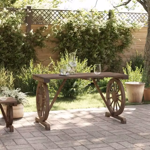 Berkfield Home Brown Rustic Solid Wood Garden Trestle Table W: 115 cm, D: 55 cm, H: 65 cm – 1