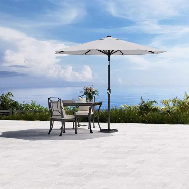 Komore Light Grey Solar LED Patio Parasol with Cement Base