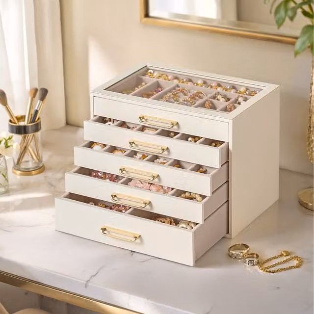 SONGMICS 5-Layer Jewellery Box and Storage Organiser in White