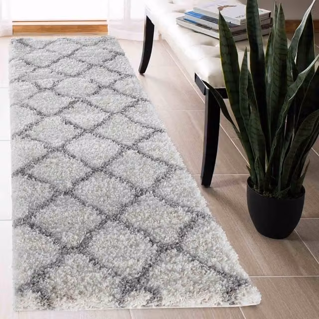 Desire Rugs Moroccan Berber Boho Shaggy Runner in Beige, White and Grey, W: 60 cm, L: 220 cm