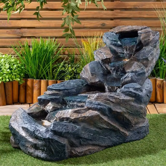 Ornate Collection Cascading Rocks Water Feature in Grey Resin